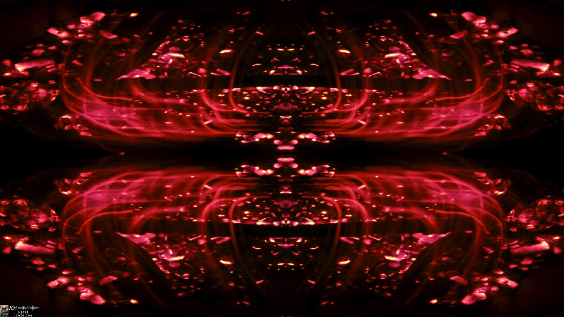 Quadroscopic art made from a still image � Fireplace coals and firefall